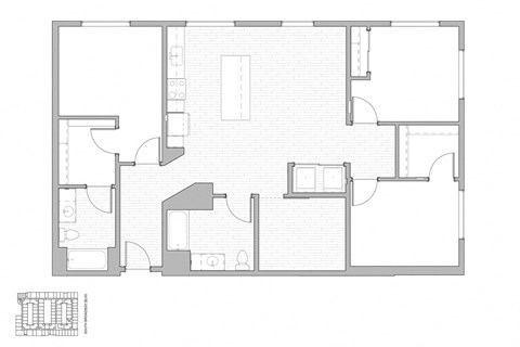 Floor plan for 3 beds, 2 baths, 1518 sqft